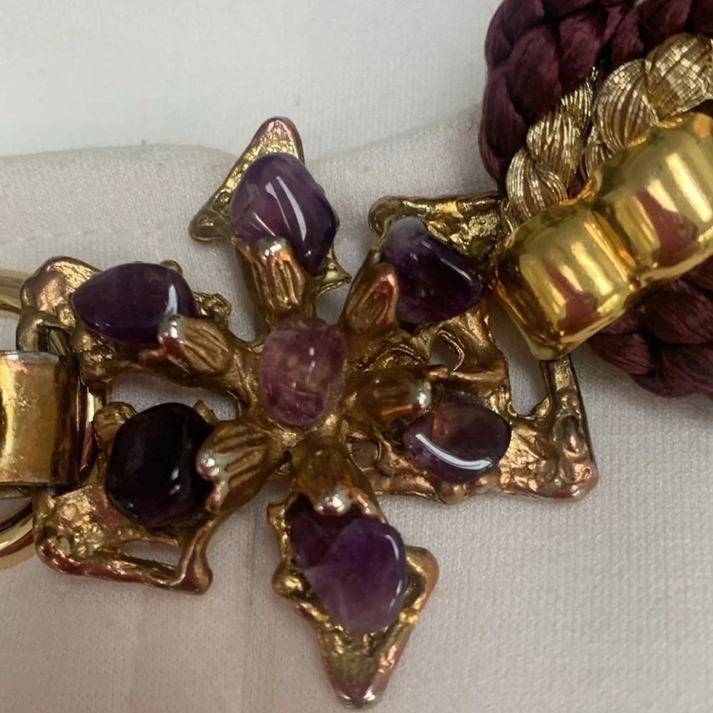 Vintage Jeweled Statement Belt or Necklace /Collar Purple Gold Franklab Designer
